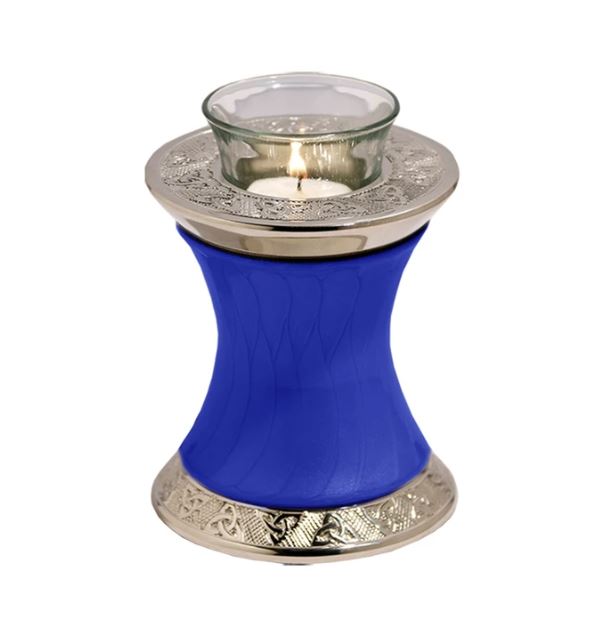 Small/Keepsake 20 Cubic Inch Brass Baroque Blue Tealight Funeral Cremation Urn