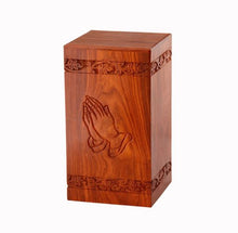 Load image into Gallery viewer, Large/Adult 200 Cubic Inch Rosewood Praying Hands Tower Funeral Cremation Urn
