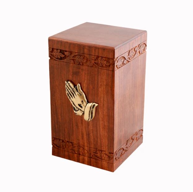 Large/Adult 200 Cubic Inch Rosewood Praying Hands Tower Funeral Cremation Urn