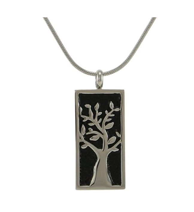 Stainless Steel Pewter Embossed Tree Funeral Cremation Pendant w/chain