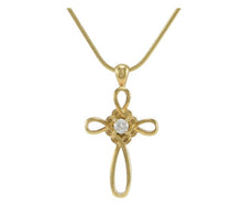 Load image into Gallery viewer, Stainless Steel/14K Gold Plated Bronze Cross Funeral Cremation Pendant w/chain
