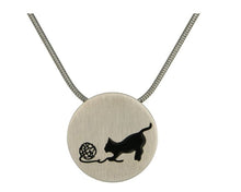 Load image into Gallery viewer, Stainless Steel Pewter Pendant w/Cat, Yarn and Chain Cremation Urn for Ashes
