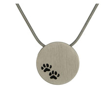 Load image into Gallery viewer, Stainless Steel Pewter Pendant w/Paw Prints and Chain Cremation Urn for Ashes
