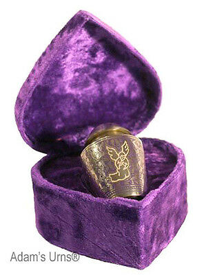 Silver Angel, Brass Funeral Cremation Urn Keepsake w. Velvet Heart Box, 3 Inches