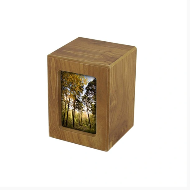 Wood Petite/Keepsake 25 Cubic Inch Funeral Cremation Urn for Ashes with photo
