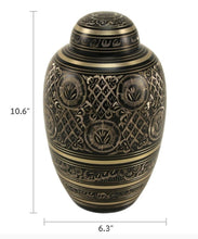 Load image into Gallery viewer, Solid Brass Radiance Adult Funeral Cremation Urn For Ashes 210 Cubic Inches
