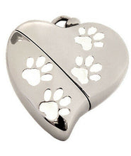 Load image into Gallery viewer, Heart Shaped w. Paw Design, USB Pet Brass Funeral Cremation Urn Pendant Necklace
