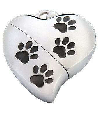 Heart Shaped w. Paw Design, USB Pet Brass Funeral Cremation Urn Pendant Necklace