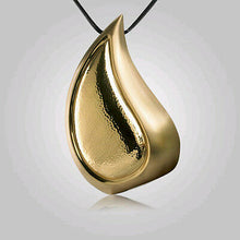 Load image into Gallery viewer, Tear Drop Shaped, Brushed Brass Funeral Cremation Urn Pendant for Ashes
