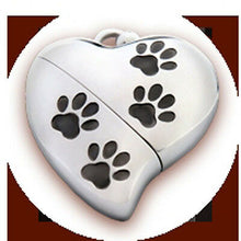 Load image into Gallery viewer, Heart Shaped w. Paw Design, USB Pet Brass Funeral Cremation Urn Pendant Necklace
