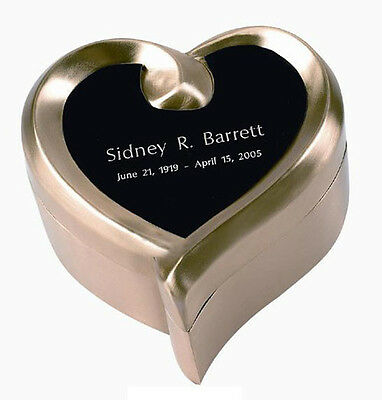 Brass Color, Funeral Cremation Urn Keepsake w. Personalized Heart Box