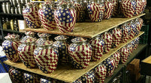 Load image into Gallery viewer, Patriotic American Flag Color, Brass Funeral Cremation Urn Keepsake w. Heart Box
