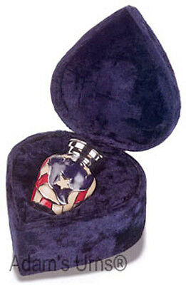 Patriotic American Flag Color, Brass Funeral Cremation Urn Keepsake w. Heart Box