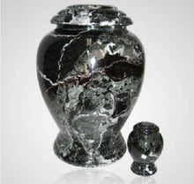 Load image into Gallery viewer, Large/Adult 220 Cubic Inch Black Zebra Kylix Marble Funeral Cremation Urn
