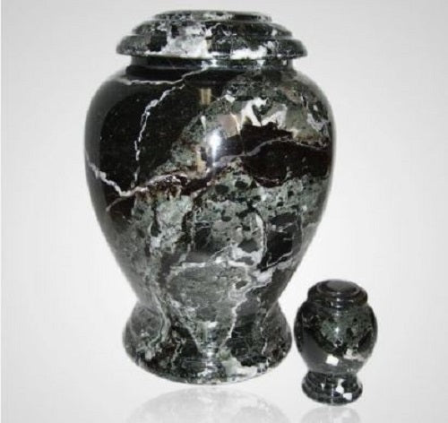 Large/Adult 220 Cubic Inch Black Zebra Kylix Marble Funeral Cremation Urn
