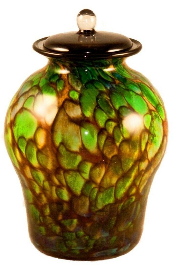 Large/Adult 220 Cubic Inch Palermo Forest Funeral Glass Cremation Urn for Ashes