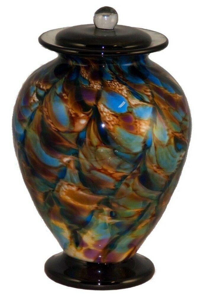 Large/Adult 220 Cubic Inch Venice Evening Funeral Glass Cremation Urn for Ashes