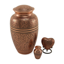 Load image into Gallery viewer, New, Solid Brass Copper Oak Large Funeral Cremation Urn, 195 Cubic Inches
