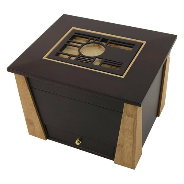 Large 200 Cubic Inch Wood Craftsman Memory Chest Cremation Urn - Geometric