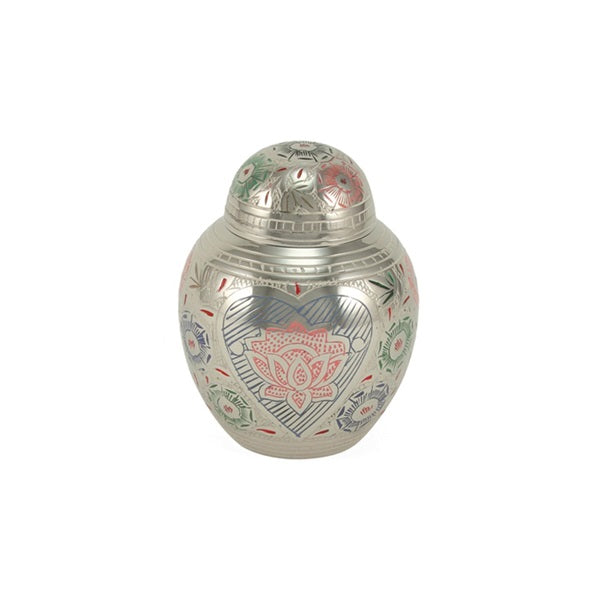 Extra-Small Lotus Heart Brass Pet Cremation Urn for Ashes, 20 Cubic Inches