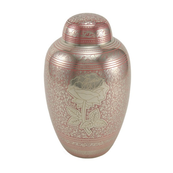 New,Adult Brass Pink Rose Large Funeral Cremation Urn for Ashes,200 Cubic Inches