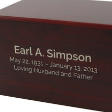 Load image into Gallery viewer, Large Cherry Box Funeral Cremation Urn for Ashes, 200 Cubic Inches
