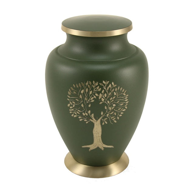 Adult 200 Cubic Inch Brass Green Tree Of Life Funeral Cremation Urn for Ashes