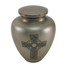 Load image into Gallery viewer, New, Solid Brass Celtic Cross Large Funeral Cremation Urn, 200 Cubic Inches

