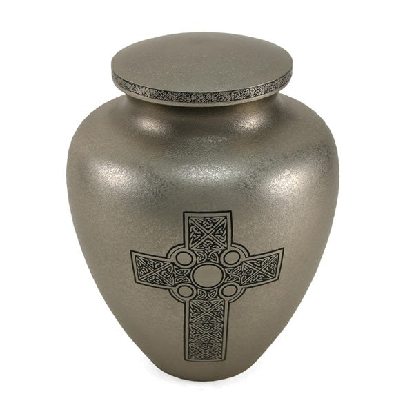 New, Solid Brass Celtic Cross Large Funeral Cremation Urn, 200 Cubic Inches
