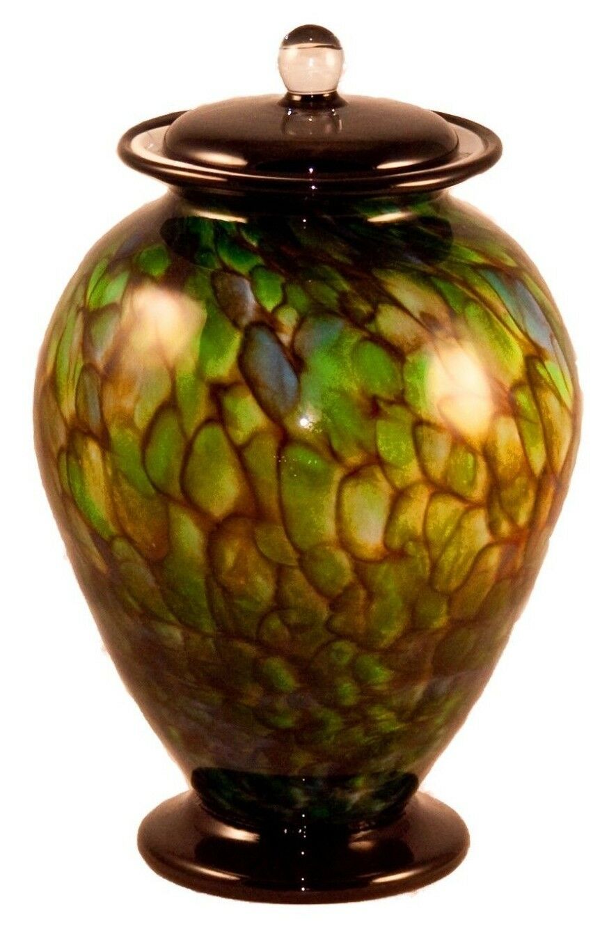 Large/Adult 220 Cubic Inch Venice Forest Funeral Glass Cremation Urn for Ashes