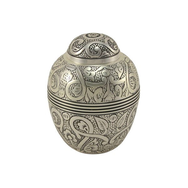 Silver Embossed Extra-Small Cremation Urn 45 Cubic Inches