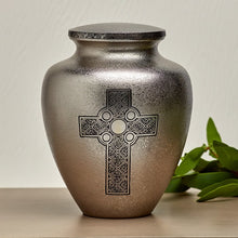 Load image into Gallery viewer, New, Solid Brass Celtic Cross Large Funeral Cremation Urn, 200 Cubic Inches
