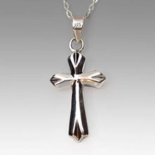 Load image into Gallery viewer, Beveled Cross Sterling Silver Funeral Cremation Urn Pendant w/Chain for Ashes
