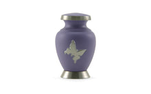 Load image into Gallery viewer, Heart Keepsake Brass Purple Butterfly Funeral Cremation Urn Ashes, 3 Cubic Inch
