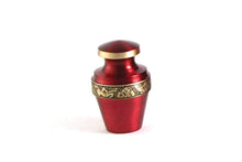 Load image into Gallery viewer, Keepsake Brass Crimson Funeral Cremation Urn for Ashes, 5 Cubic Inches

