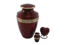 Load image into Gallery viewer, Keepsake Brass Crimson Funeral Cremation Urn for Ashes, 5 Cubic Inches
