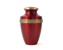 Load image into Gallery viewer, Keepsake Brass Crimson Funeral Cremation Urn for Ashes, 5 Cubic Inches
