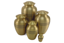 Load image into Gallery viewer, New, Brass Set of 6 Classic Bronze Keepsake Cremation Urns, 5 Cubic Ins each
