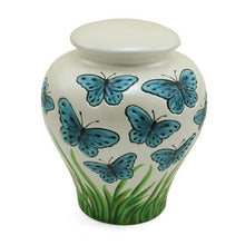 Load image into Gallery viewer, Large/Adult Blue Butterflies Funeral Cremation Urn For Ashes, 235 Cubic Inches
