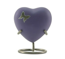 Load image into Gallery viewer, Heart Keepsake Brass Purple Butterfly Funeral Cremation Urn Ashes, 3 Cubic Inch
