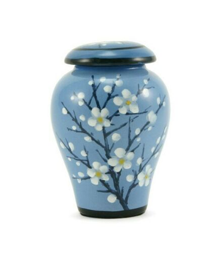 Blue Plum Blossom 4 Keepsake Set Funeral Cremation Urns for Ashes, 10 Cubic Inches each