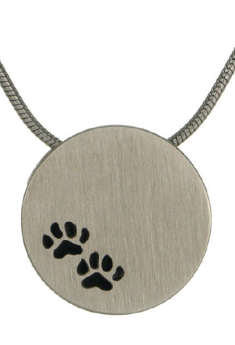 Stainless Steel Pewter Pendant w/Paw Prints and Chain Cremation Urn for Ashes
