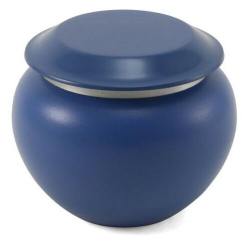 Small/Keepsake Blue Pagoda Aluminum Funeral Cremation Urn, 70 Cubic Inches