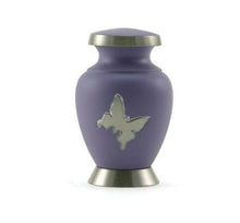 Load image into Gallery viewer, Keepsake Brass Purple Butterfly Funeral Cremation Urn for Ashes, 5 Cubic Inches
